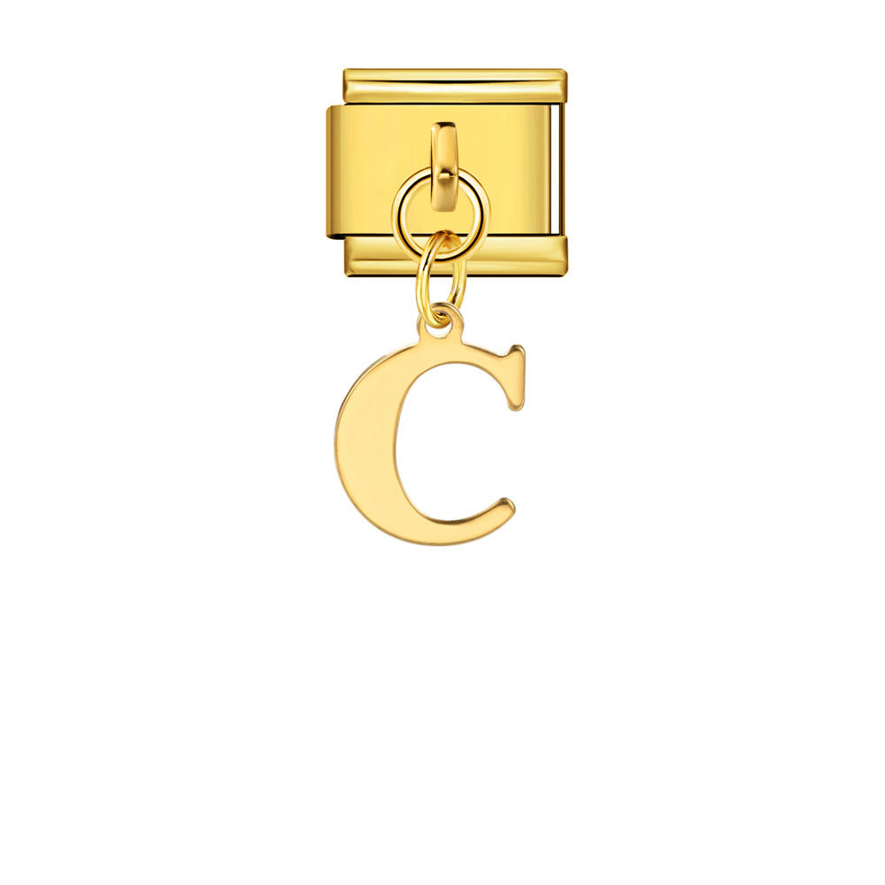 Gold Simplified Letter Italian Module Bracelet Stainless Steel Handmade Hook DIY Splicing Assembly Bracelet