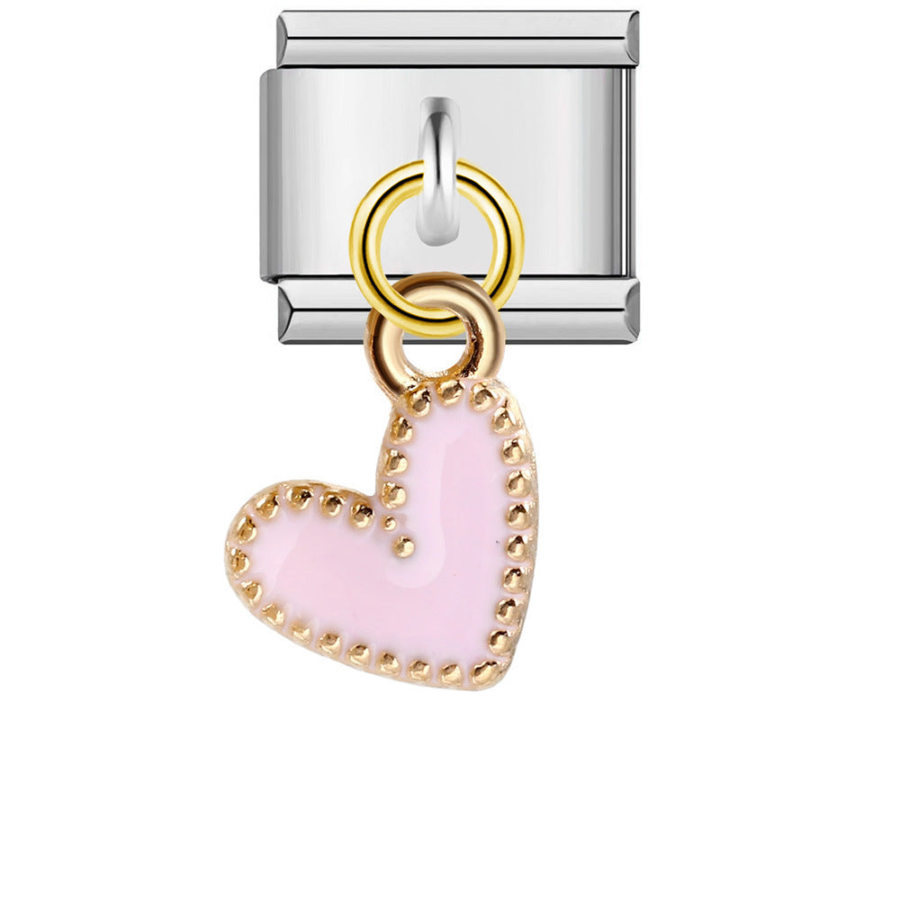 Italian Charm Bracelet with Heart Hook Stretchable Titanium Steel Link Chain