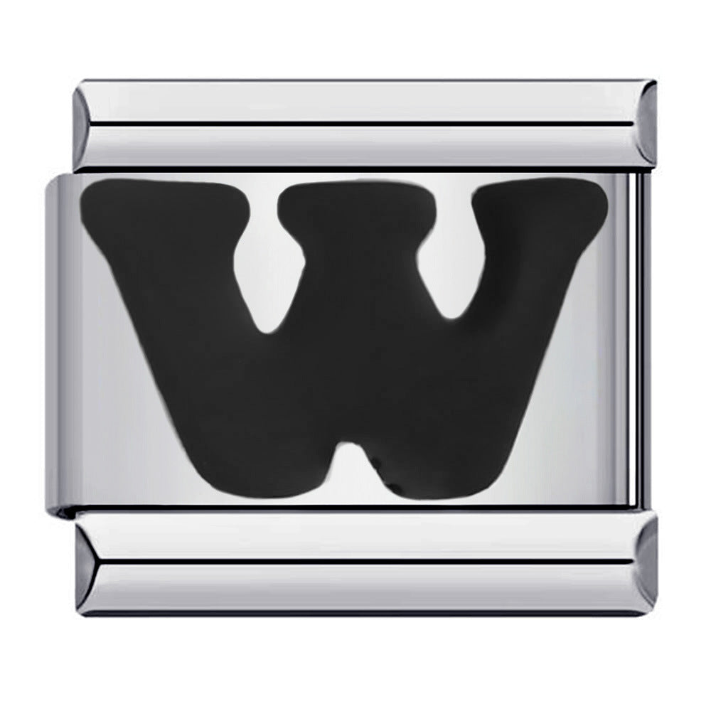 New Titanium Steel Black Alphabet DIY Italian Charm Bracelet Custom Name Link Chain