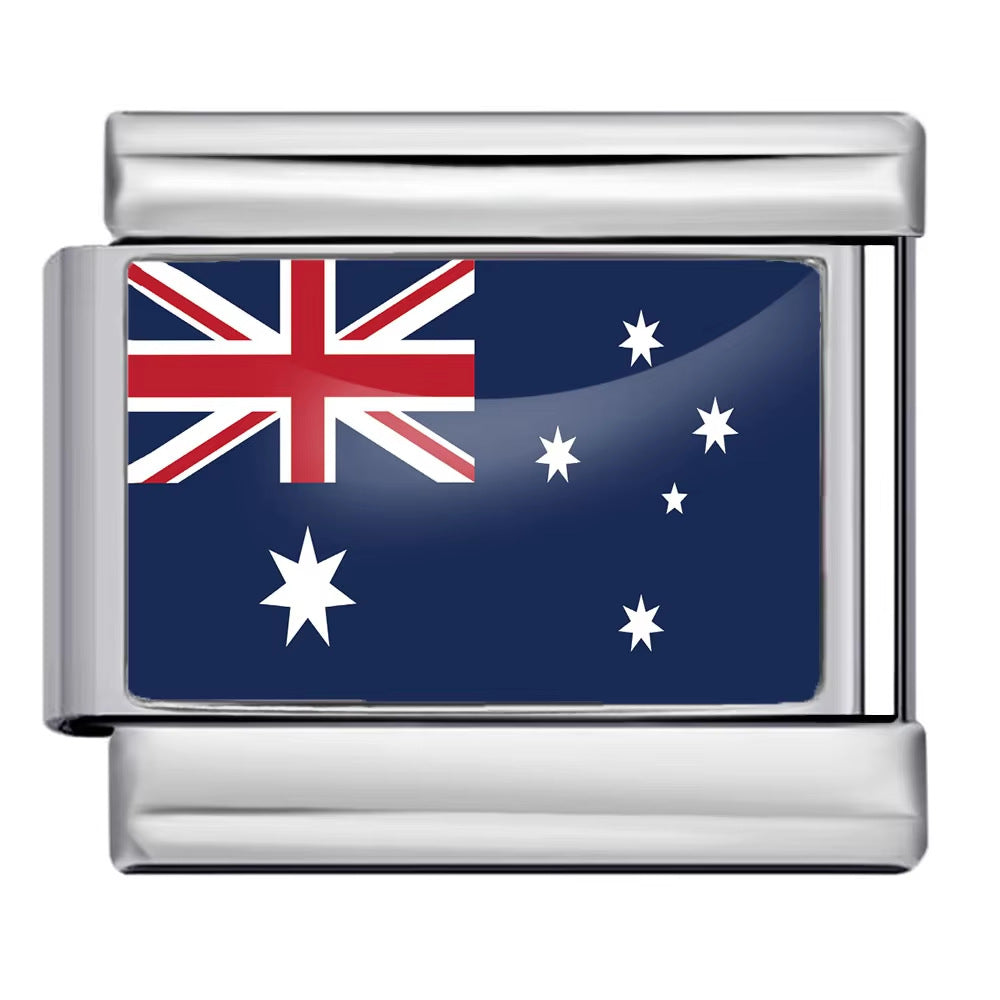 Hot Selling New World Flag Photo Dropper Series Titanium Steel DIY Italian Module Bracelet Accessories Wholesale