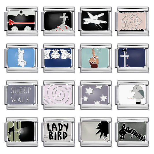 New DIY Italian Module Bracelet Titanium Steel Drip Oil Welding Pattern Strap Chain Fashion Splicing Strap Chain