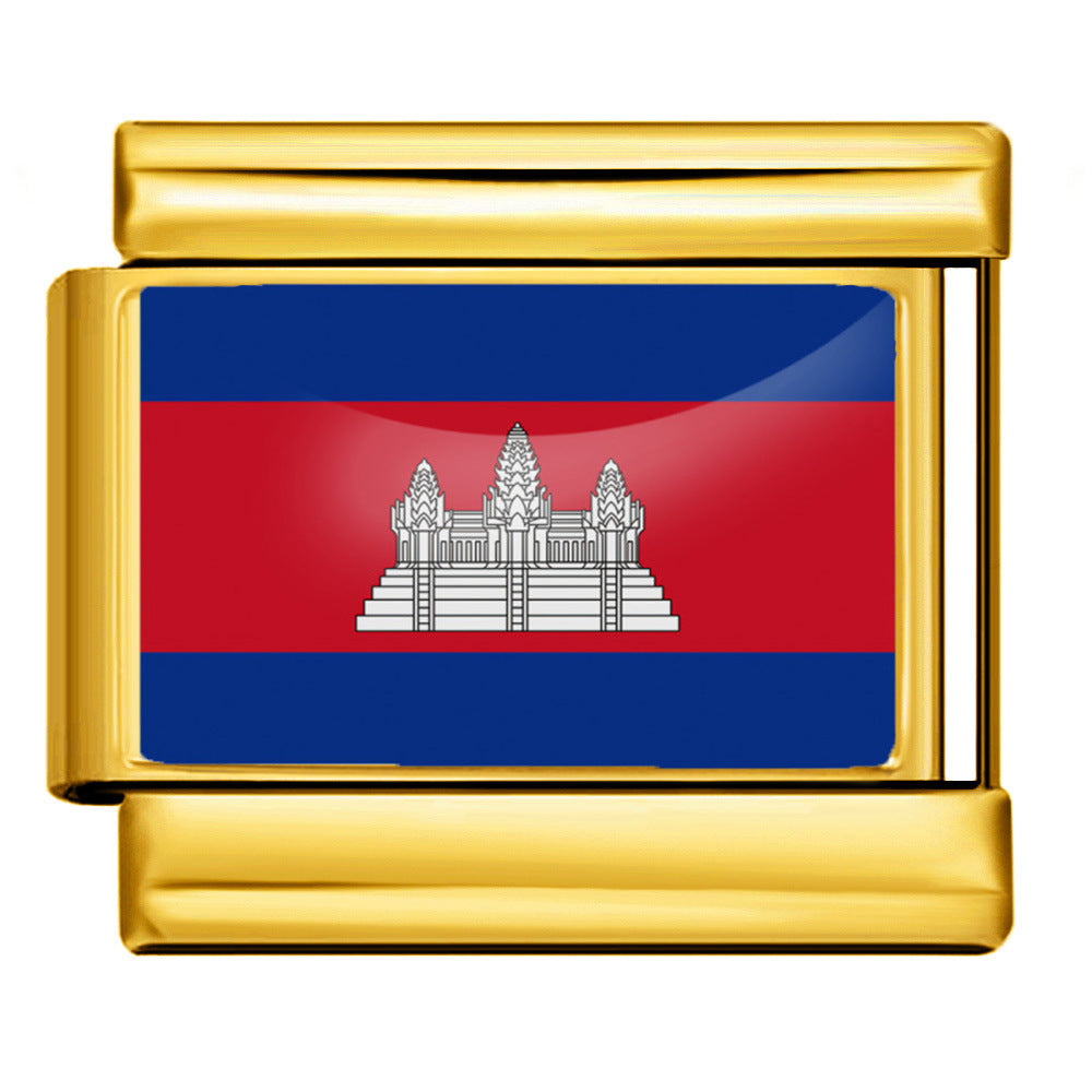 Gold Base World Flag Photo Resin Italian Charm Bracelet DIY Stainless Steel Stretch Watch Band Wristband