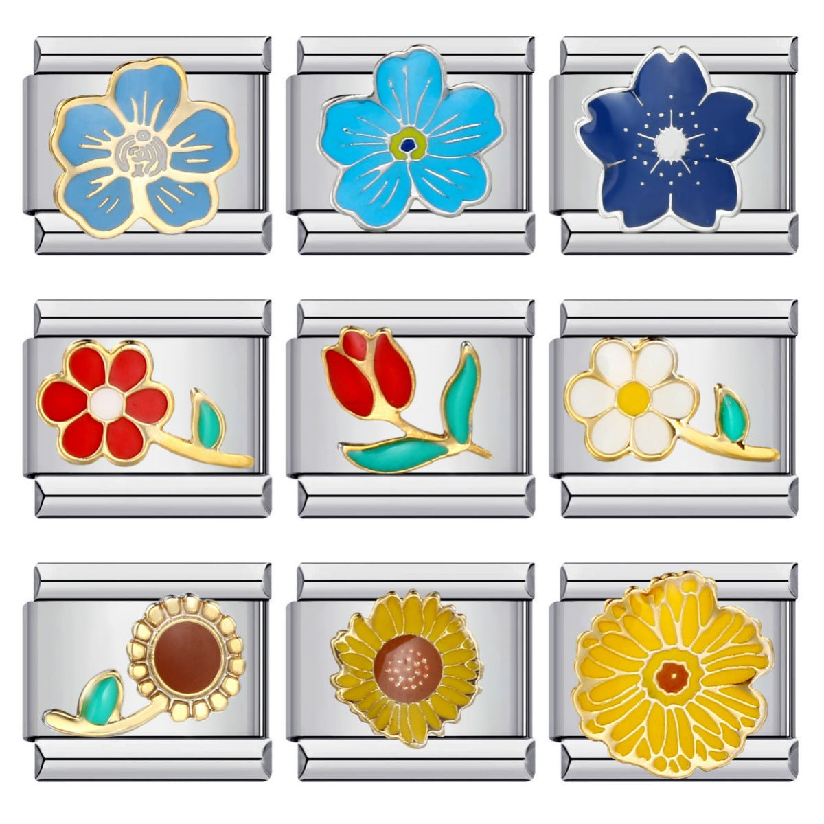 New Flower Series Titanium Steel Bracelet Welding Pattern Drip Oil DIY Italian Module Bracelet Strap Chain Wholesale