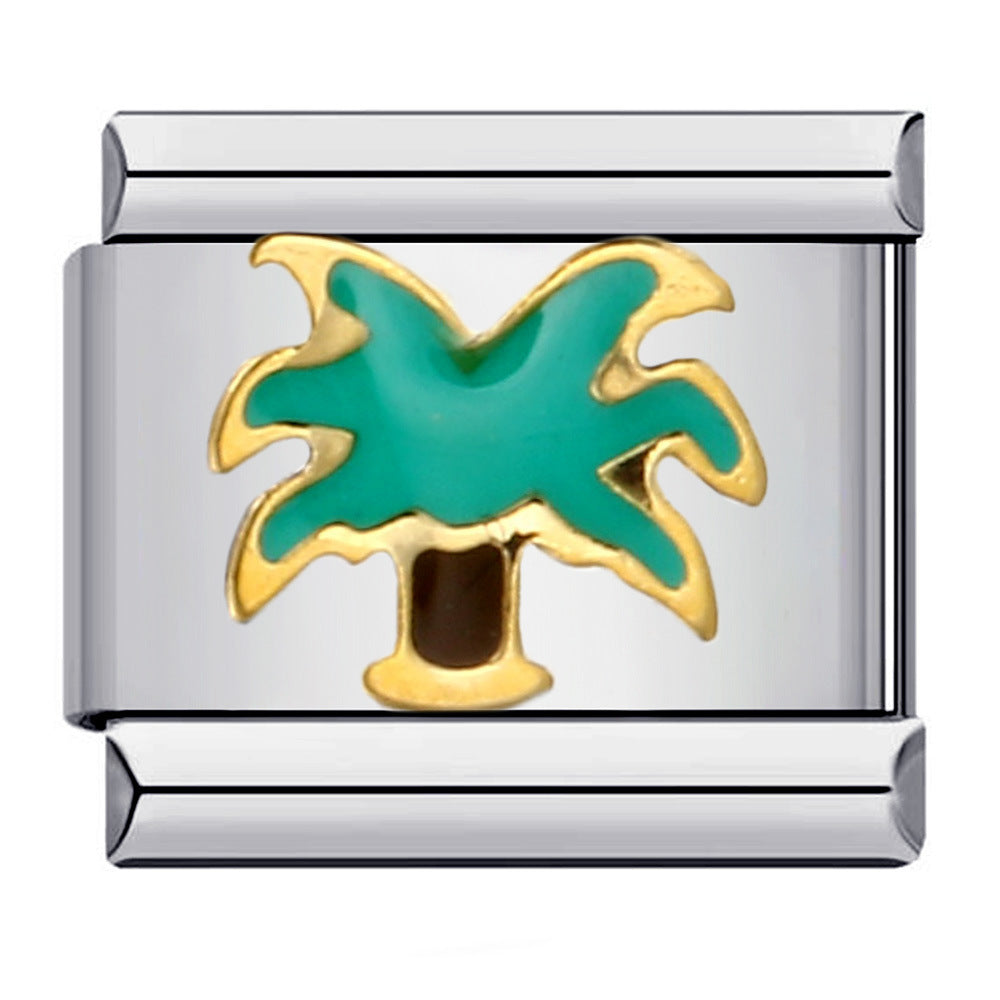 Green Titanium Steel Welded Gold-plated Drip Oil Bracelet Cartoon DIY Italian Module Bracelet Accessories Wholesale