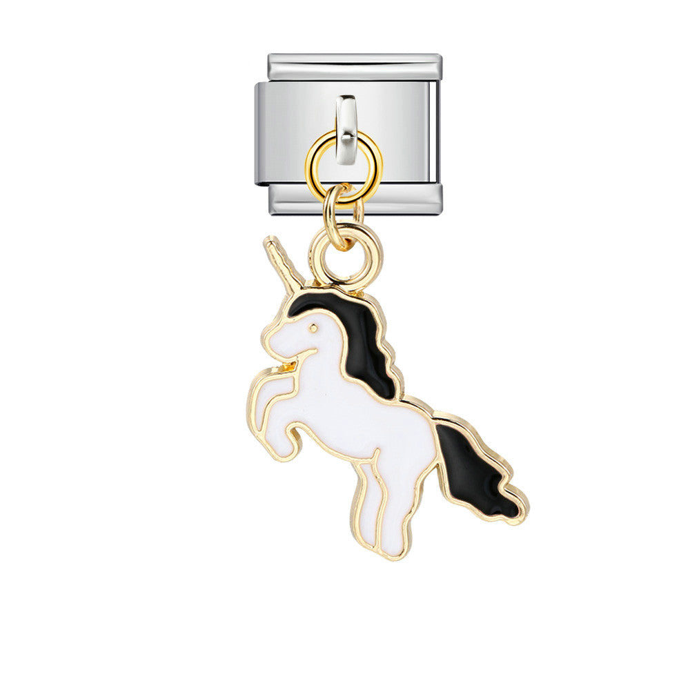 New Cute Pendant Italian Module Bracelet Titanium Steel Hook DIY Drip Oil Elastic Free Splicing Strap Chain