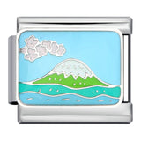 New River, Mountain, Seaside Scenery Italian Module Bracelet with Gold Plating and Oil Dripping DIY Welding Stainless Steel Bracelet