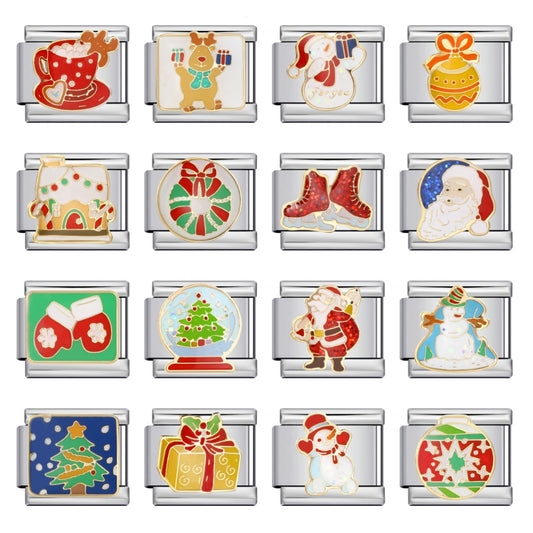 Christmas Series DIY Elastic Bracelet Stainless Steel Welding Drip Oil Italian Module Bracelet New Year's Gift