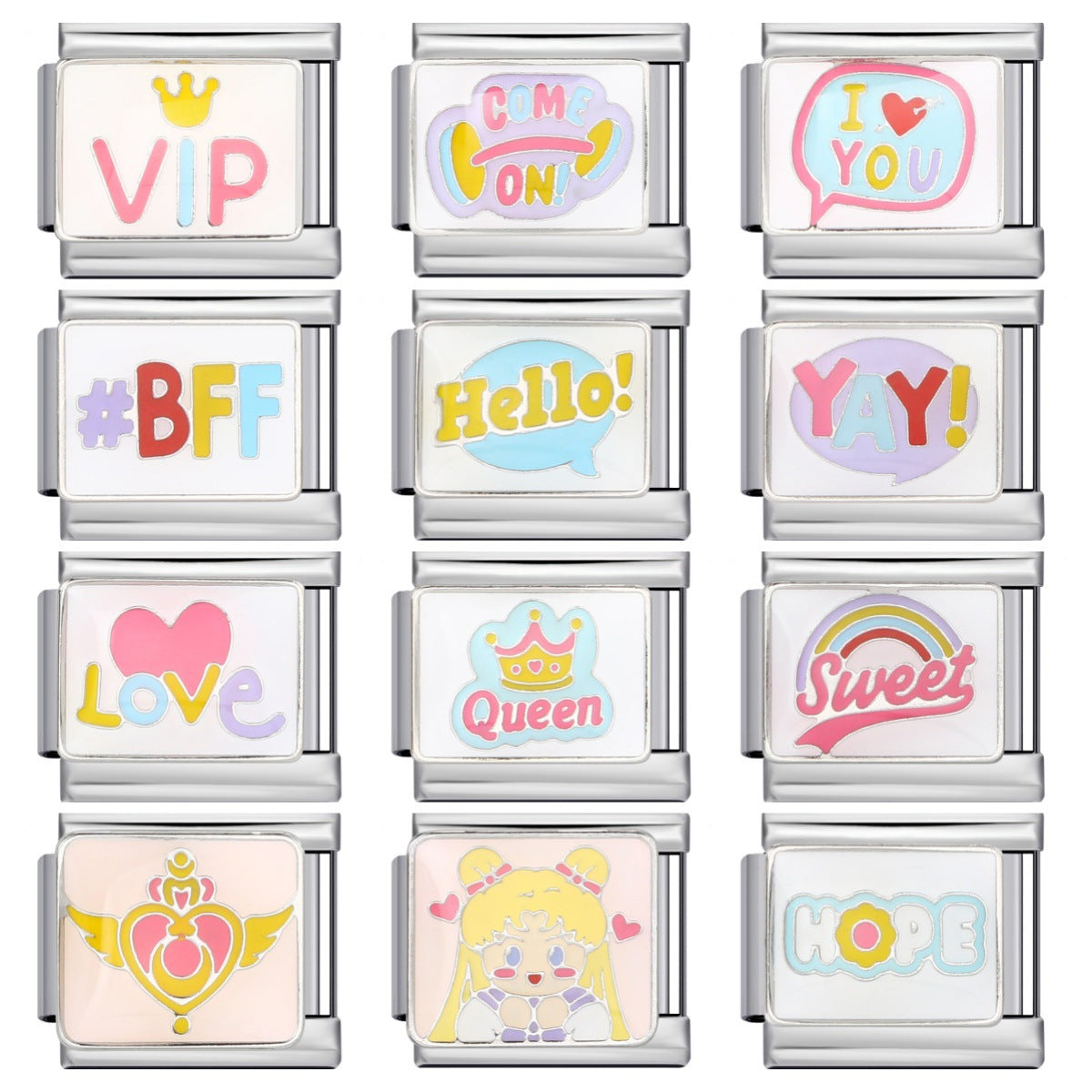 Colorful English Italian Module Bracelet Stainless Steel Welding Drip Oil DIY Jewelry Primary School Children's Gift