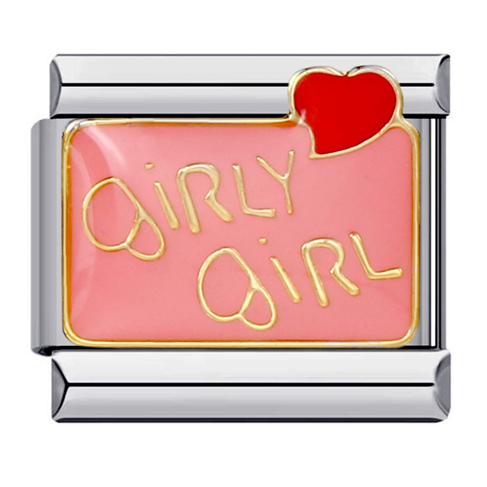 Pink Italian Modular Bracelet Titanium Steel Welding Gold Plated DIY Cartoon Free Connect Bracelet