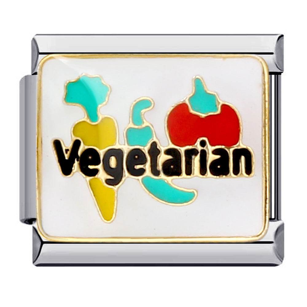 Summer Colorful Vegetable and Fruit Series Italian Module Bracelet Titanium Steel Welding Drip Oil DIY Personalized Splicing Bracelet