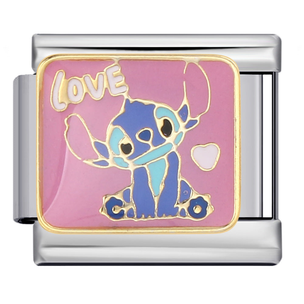 European and American Anime Italian Module Bracelet Stainless Steel Welding Gold Plating Drip Oil Cartoon DIY Elastic Splicing Bracelet