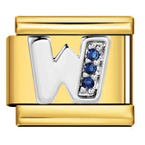 Italian Module Bracelet Gold Background Blue Diamond Letters DIY Stainless Steel Elastic Assembly Welded Strap Bracelet