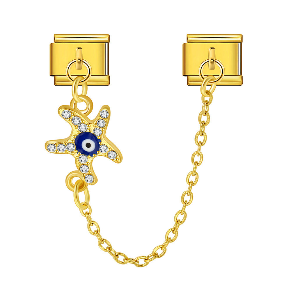 New Gold and Silver Devil's Eye Hook Chain Bracelet Stainless Steel DIY Elastic Italian Module Bracelet