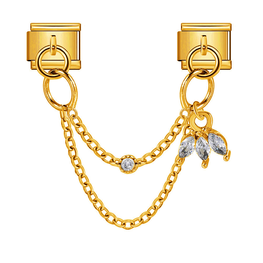 Double Hook Italian Modular Bracelet with Heart Pendant Chain Link Titanium Steel DIY Jewelry