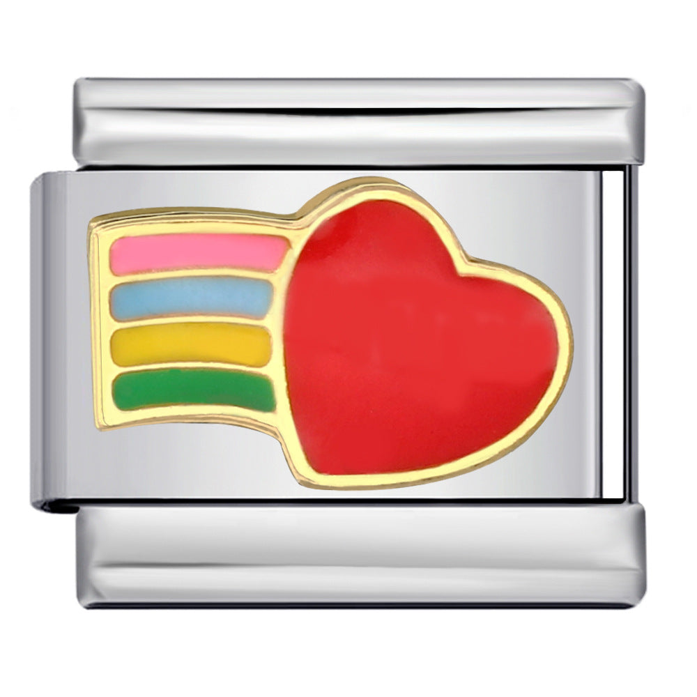 Rainbow Element Stainless Steel Italian Module Bracelet Welding Drip Oil Pattern DIY Bracelet Italian Charm