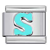 New Titanium Steel Sky Blue English Letter Series DIY Elastic Bracelet Accessories Italian Module Bracelet Alphebat