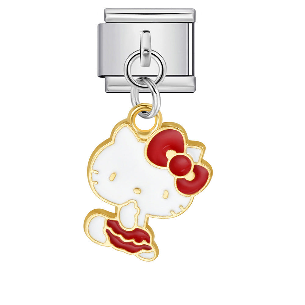 Silver Bottom Cute Pendant Italian Module Bracelet Hook DIY Titanium Steel Micro Inlaid Zircon Elastic Splicing Strap Chain