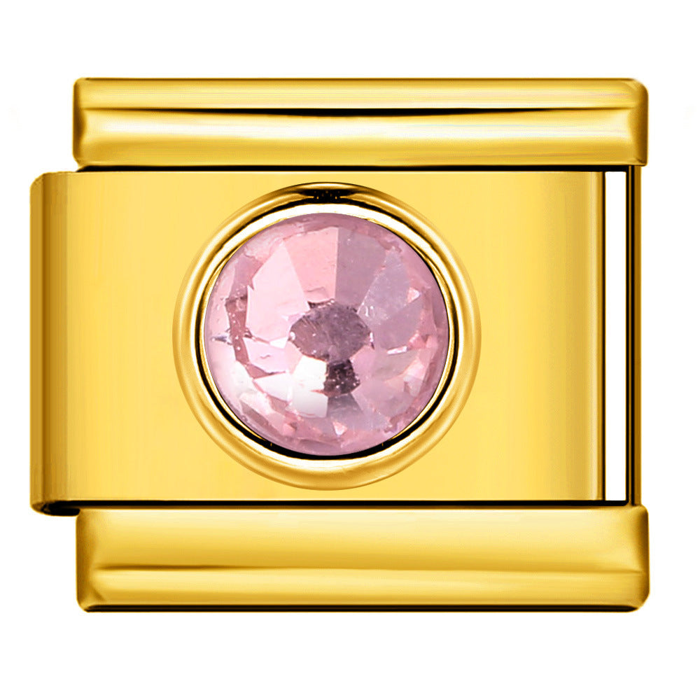 Gold Colored Heart-shaped Circle Diamond Italian Module Bracelet DIY Titanium Steel Welded Elastic Watch Chain Accessory