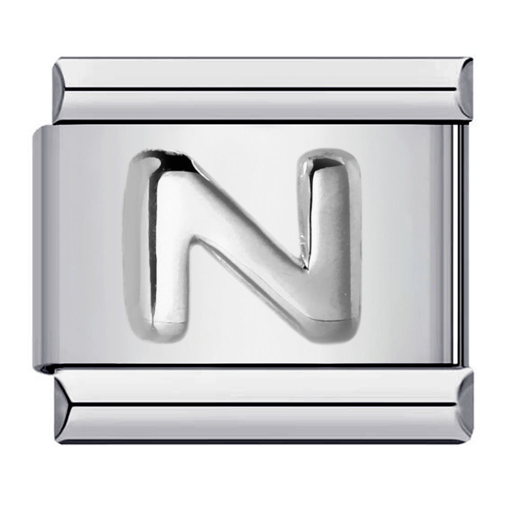 New Stainless Steel Silver Convex English Letter Italian Module Bracelet DIY Elastic Splicing Strap Chain