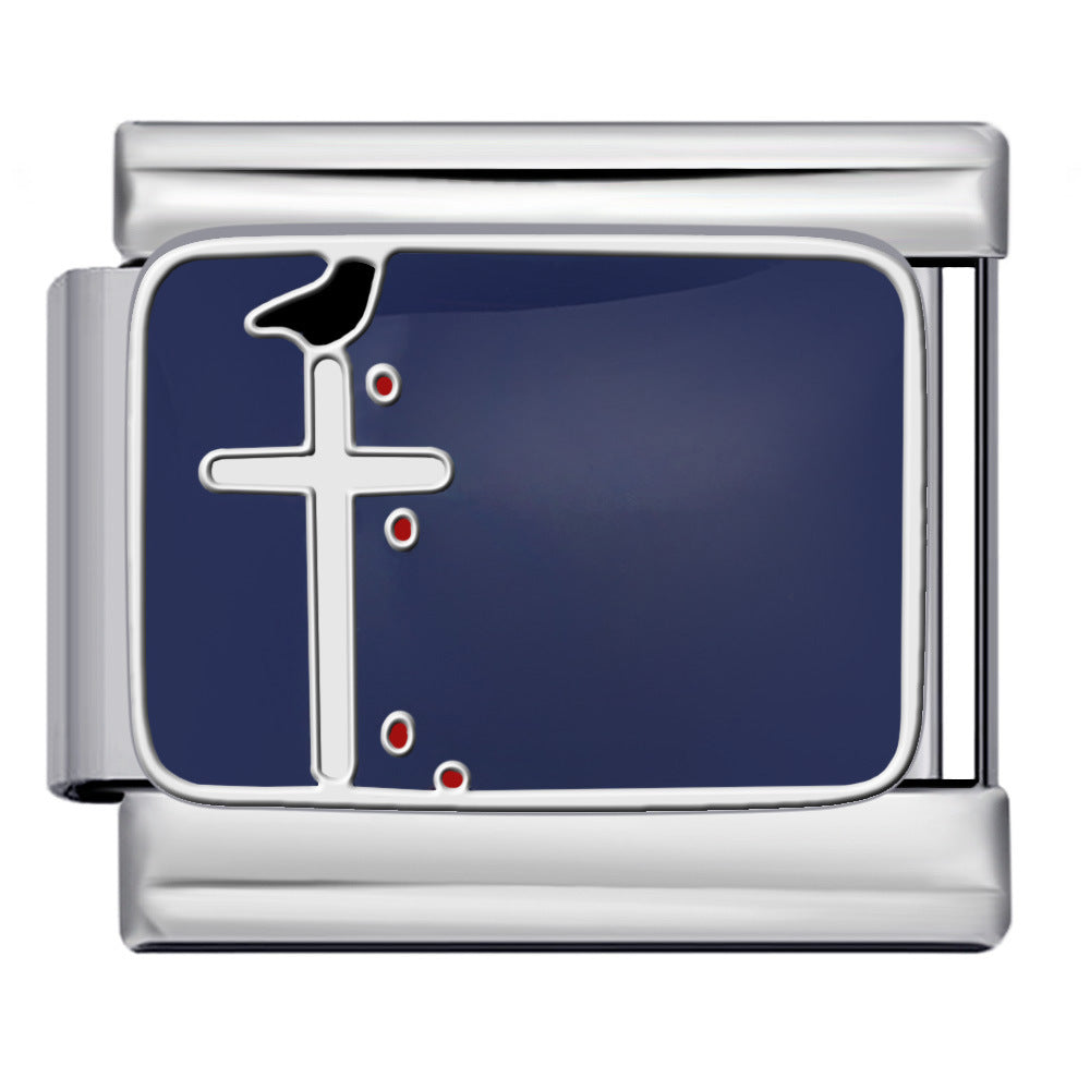 New DIY Italian Module Bracelet Titanium Steel Drip Oil Welding Pattern Strap Chain Fashion Splicing Strap Chain