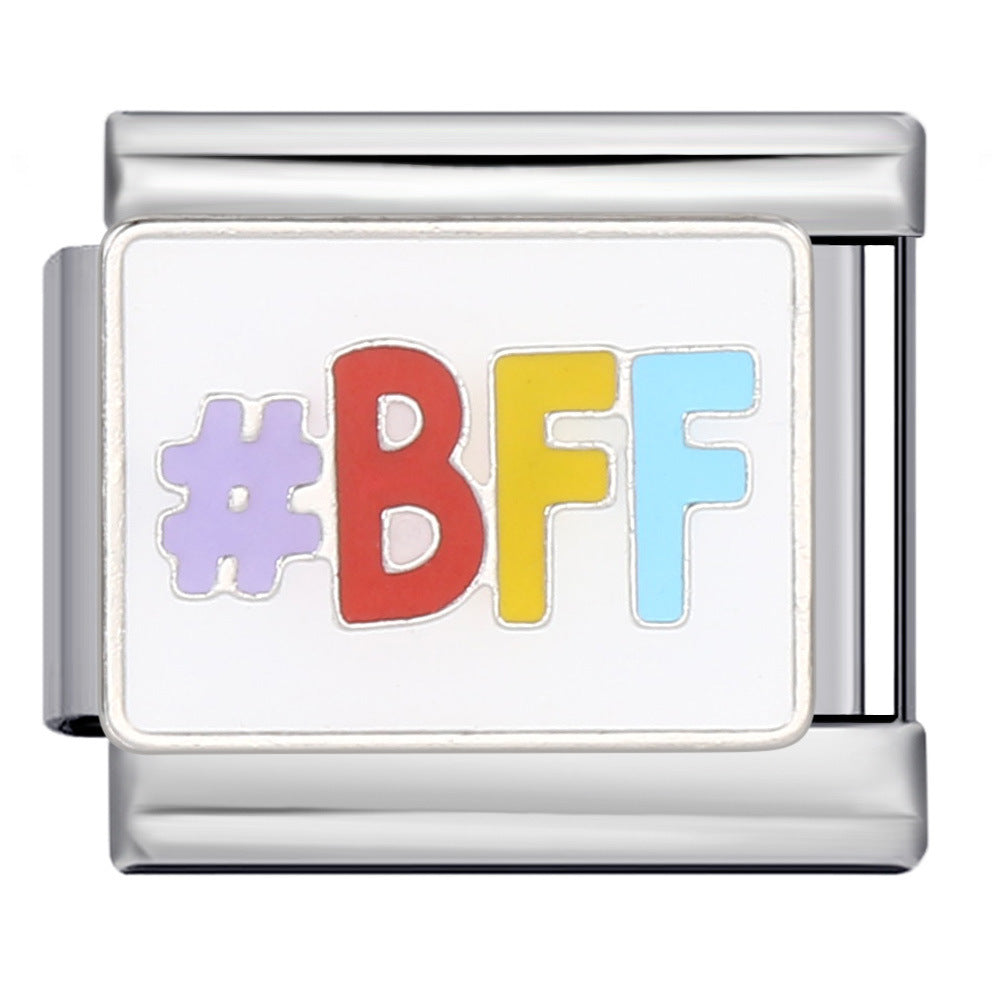 Colorful English Italian Module Bracelet Stainless Steel Welding Drip Oil DIY Jewelry Primary School Children's Gift