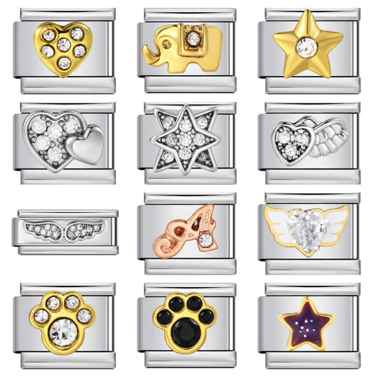 Italian Module Bracelet Gold and Silver with Diamond Pattern DIY Titanium Steel Welding Elastic Personalized Splicing Bracelet Wholesale