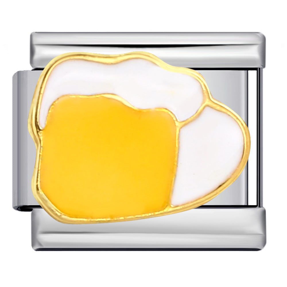 Gourmet Series Italian Module Bracelet Titanium Steel Welding Drip Oil Cartoon Pattern DIY Elastic Splicing Bracelet