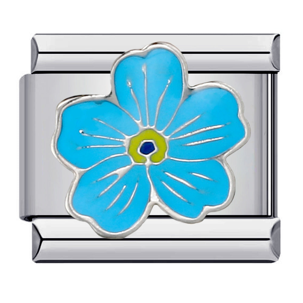 New Flower Series Titanium Steel Bracelet Welding Pattern Drip Oil DIY Italian Module Bracelet Strap Chain Wholesale