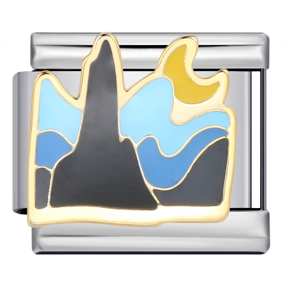 Architectural Logo Italian Module Bracelet DIY Welding Drip Oil Bracelet Elastic Splicing Stainless Steel Strap Chain