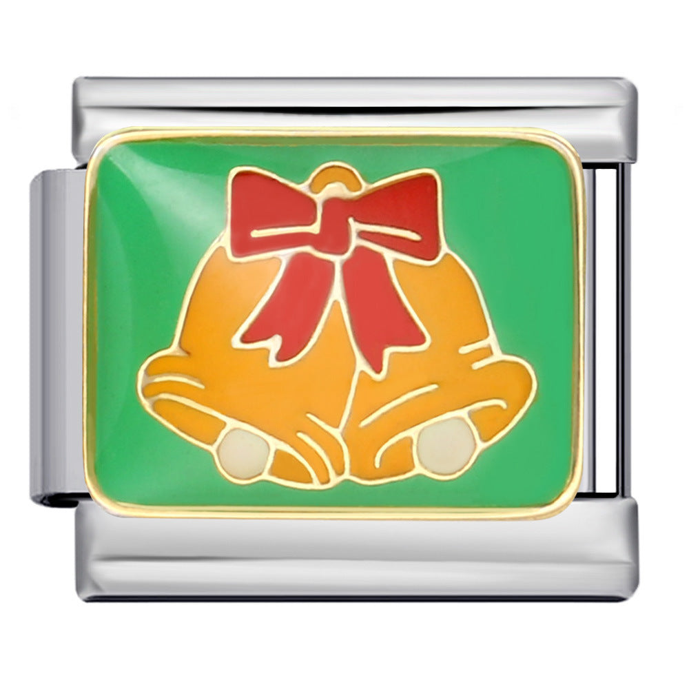 Christmas Series DIY Elastic Bracelet Stainless Steel Welding Drip Oil Italian Module Bracelet New Year's Gift