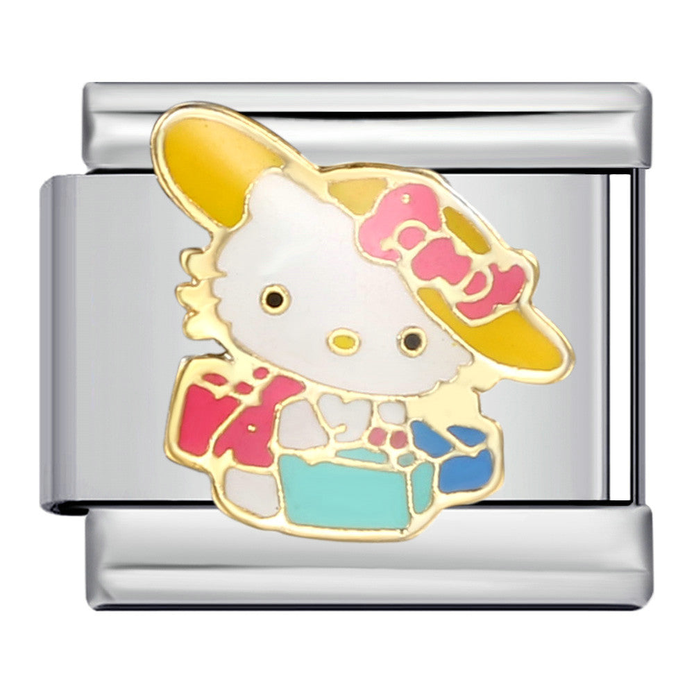 Wholesale DIY Titanium Steel Welded Enamel Drop Charms Italian Link Bracelet Straps with Cute Cartoon Patterns