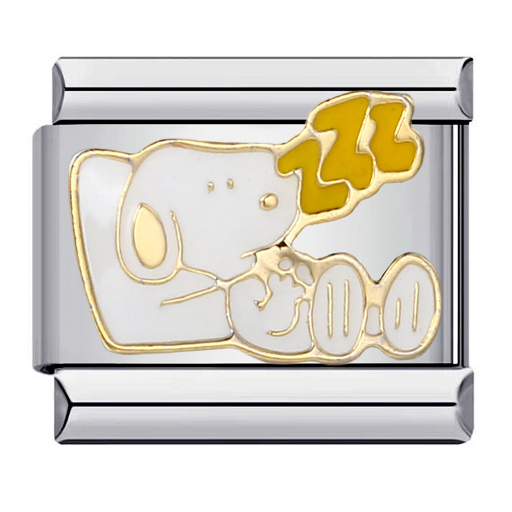 Classic Cartoon Dog DIY Bracelet Stainless Steel Italian Module Bracelet Titanium Steel Welded Drip Oil Strap Chain