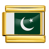 Gold Base World Flag Photo Resin Italian Charm Bracelet DIY Stainless Steel Stretch Watch Band Wristband