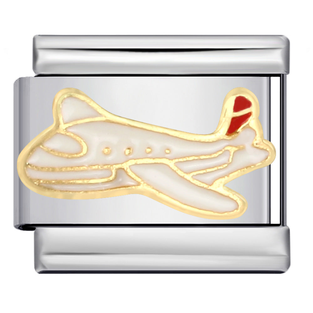 Italian Style Modular Bracelet with Transport Elements Titanium Steel Oil Dropping Design DIY Wristband