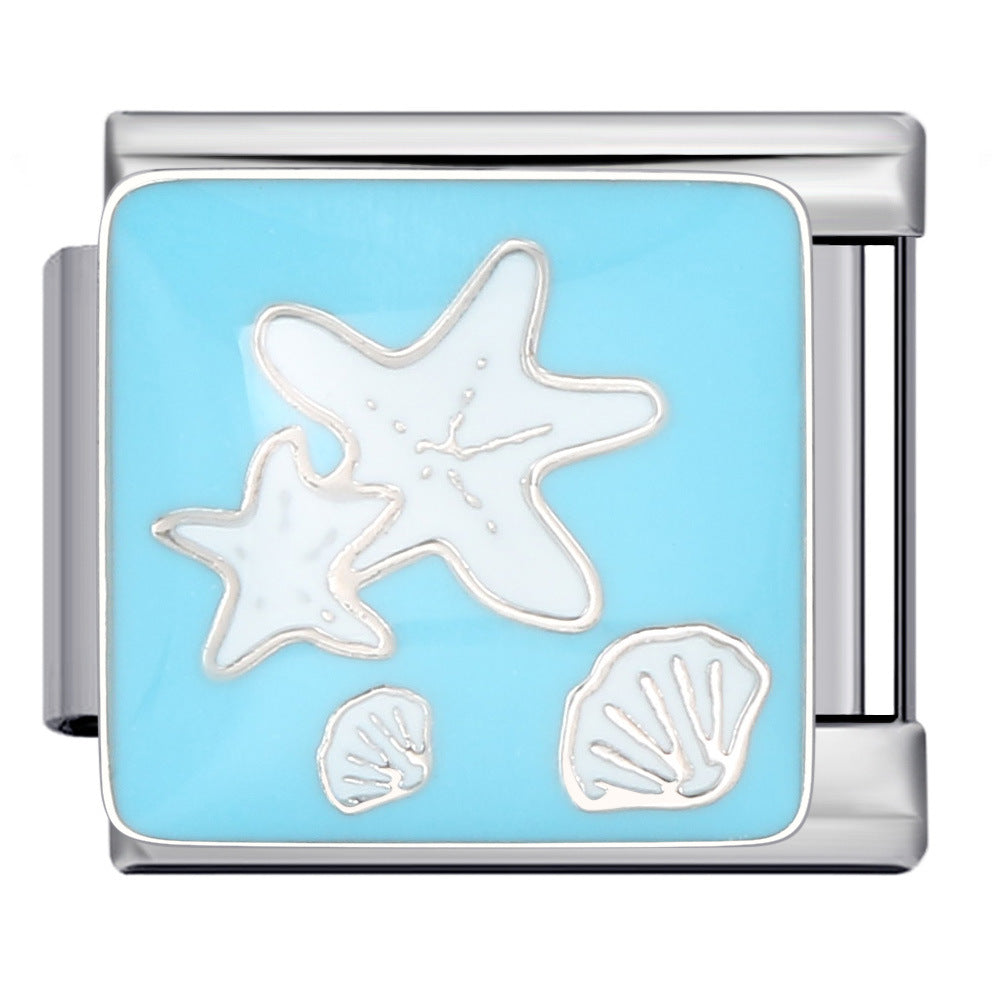 Blue Ocean Element Italian Module Bracelet - Stainless Steel Welded Pattern DIY Stretchable Fashion Bracelet