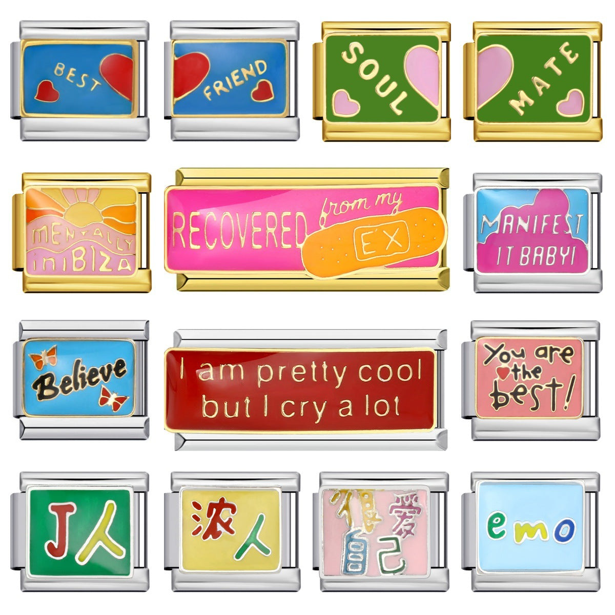 Long Letter Titanium Steel Welding Drip DIY Italian Module Bracelet Italian Charm Bracelet