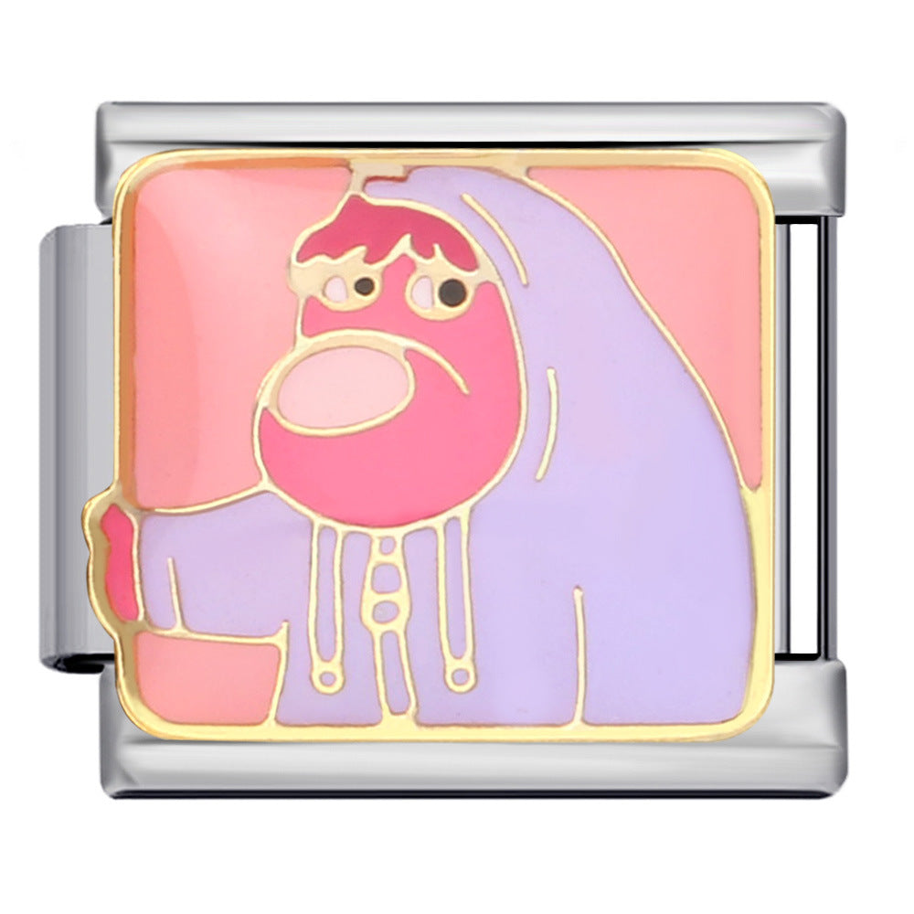 European and American Cross Border Cartoon Character Italian Module Bracelet Titanium Steel Welding Drip Oil Pattern DIY Splicing Bracelet