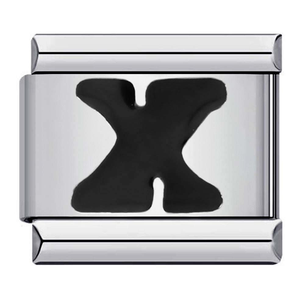 New Titanium Steel Black Alphabet DIY Italian Charm Bracelet Custom Name Link Chain