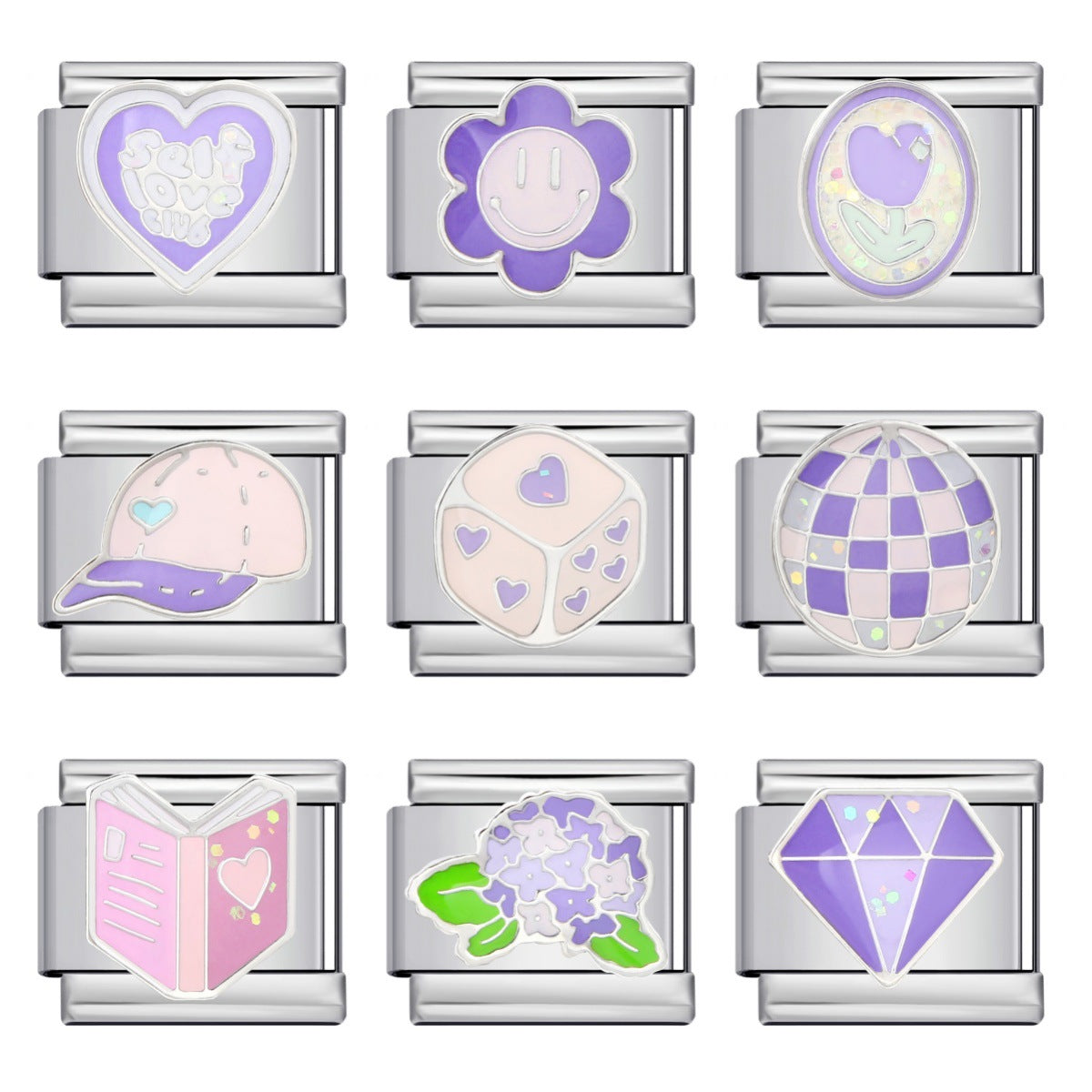 Italian Module Bracelet Purple Dreamy Element Stainless Steel Gold-plated Drip Welding DIY Elastic Splicing Bracelet