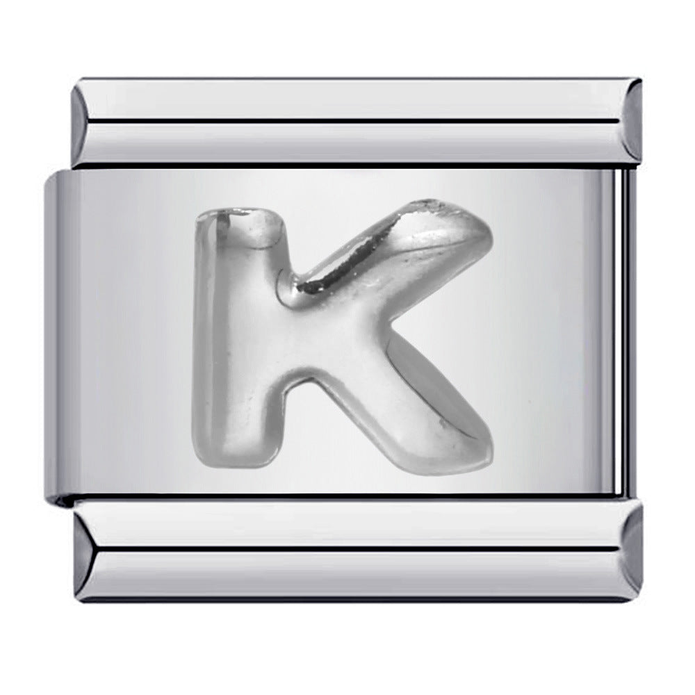 New Stainless Steel Silver Convex English Letter Italian Module Bracelet DIY Elastic Splicing Strap Chain