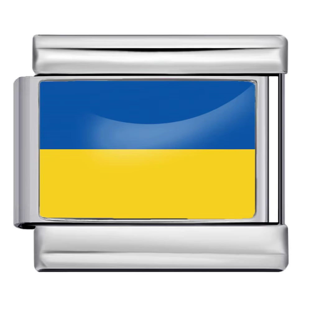 Hot Selling New World Flag Photo Dropper Series Titanium Steel DIY Italian Module Bracelet Accessories Wholesale