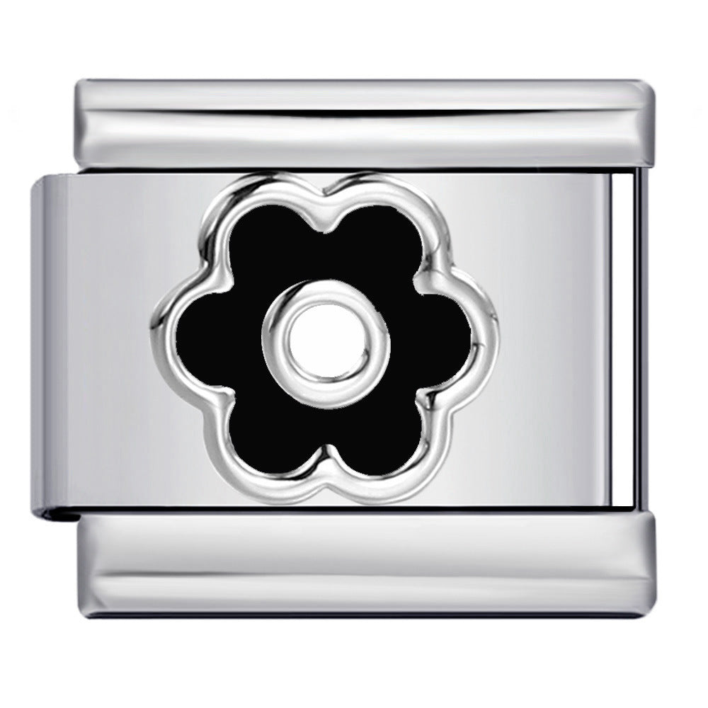 Color Drip Oil Petal Stamping Series DIY Italian Module Bracelet Titanium Steel Gold Plated Elastic Splicing Bracelet