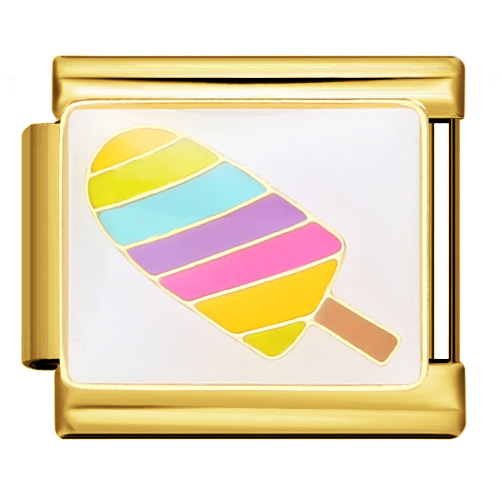 Gold and Silver Bottom Colorful Pattern Italian Module Bracelet Titanium Steel Welding Drip Oil DIY Bracelet Girlfriend Gift for Girls