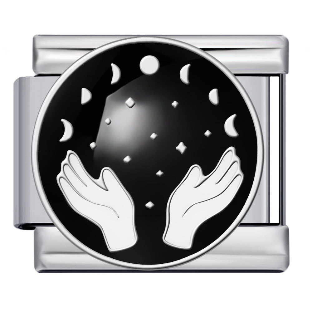 Stainless Steel Welding Drip Oil DIY Bracelet Italian Module Bracelet Round Starry Sky Pattern Elastic Bracelet