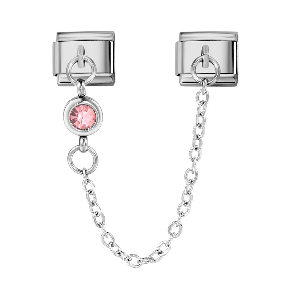 Double Hooked 12 Birthday Stone Italian Module Bracelet Creative DIY Elastic Splicing Titanium Steel Strap Chain