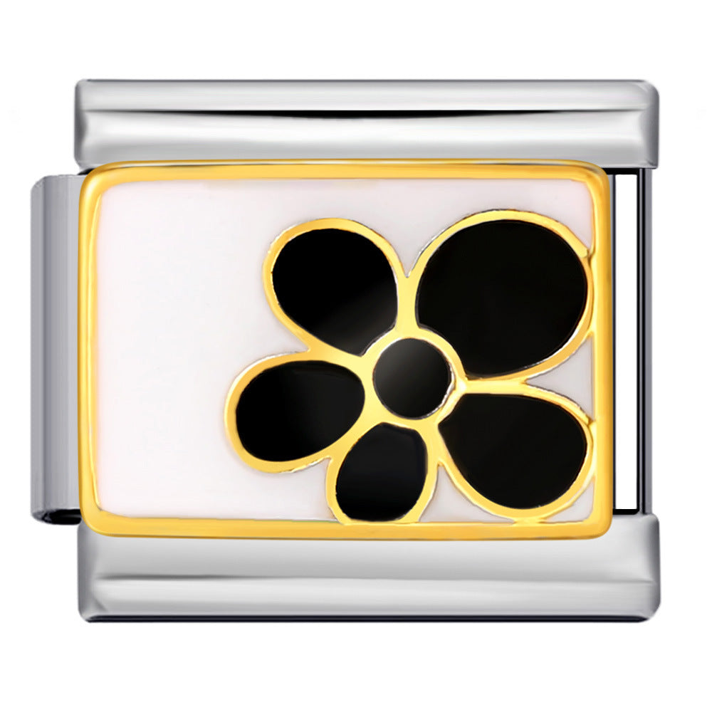 New Flower Series Titanium Steel Bracelet Welding Pattern Drip Oil DIY Italian Module Bracelet Strap Chain Wholesale