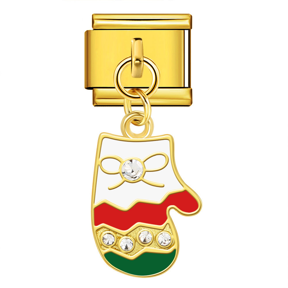 Single Hook Christmas Style Italian Module Bracelet with Gold Sole and Elastic Splicing DIY Titanium Steel Strap Chain