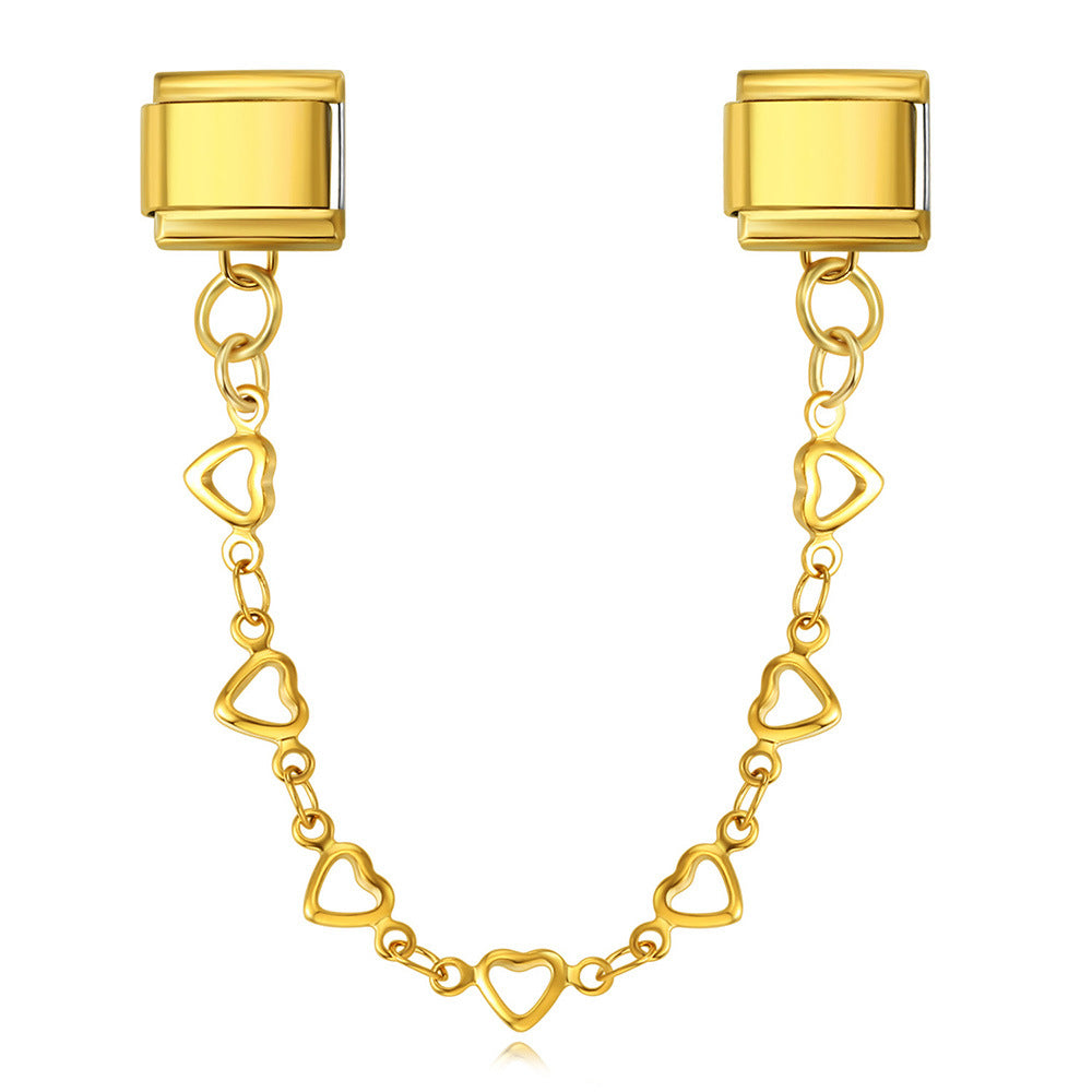 New Stainless Steel Heart-shaped Pendant Italian Module Bracelet with Double Hooks DIY Elastic Splicing Strap Chain