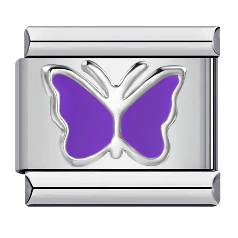 Titanium Steel Love Butterfly Stamping Pattern Color Drip Oil DIY Italian Module Bracelet Italian Charm Reference Knowledge 70/1000 T