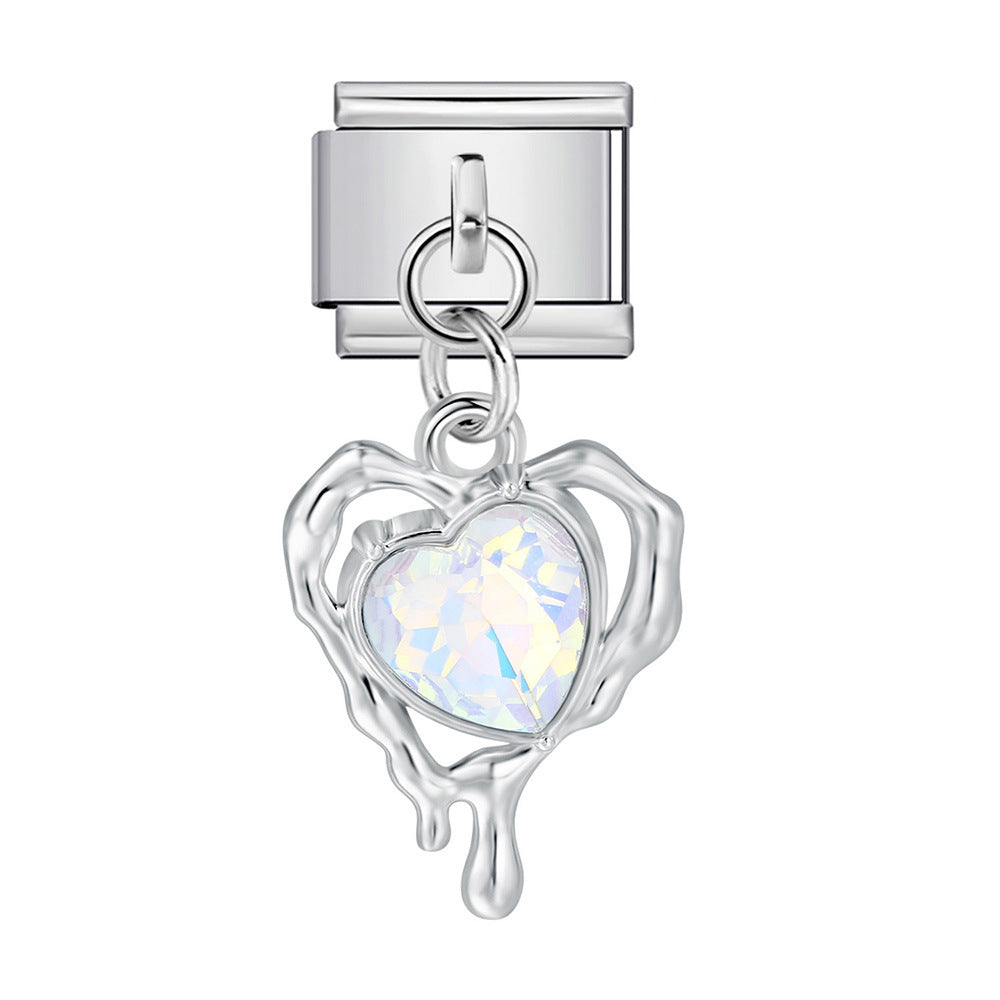 Silver Bottom Cute Pendant Italian Module Bracelet Hook DIY Titanium Steel Micro Inlaid Zircon Elastic Splicing Strap Chain